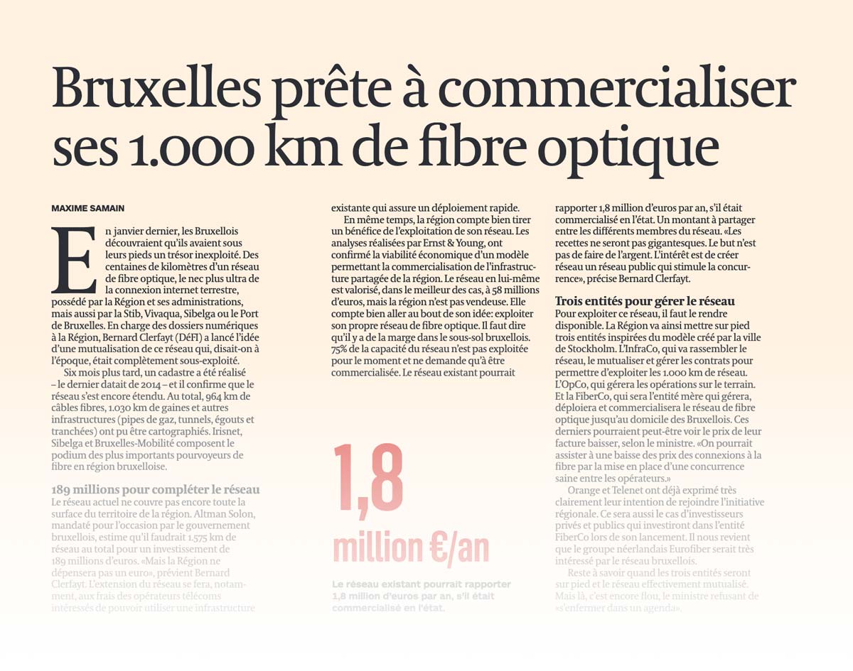 Bruxelles prête à commercialiser ses 1.000 km de fibre optique