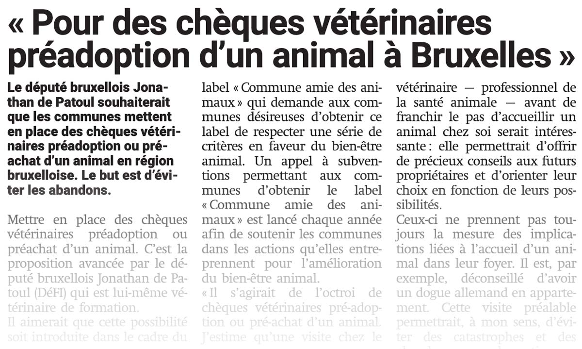Pour des chèques vétérinaire préadoption à Bruxelles