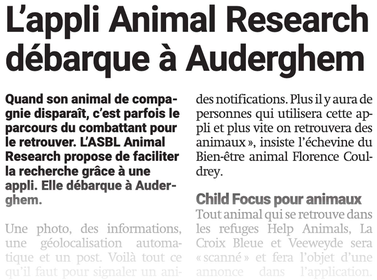 L'appli animal Research débarque à Auderghem
