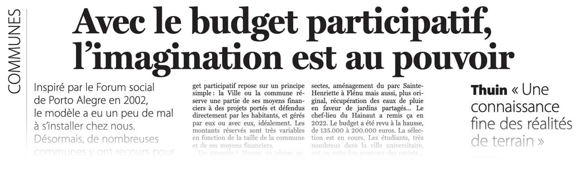 Extrait de presse, Le Soir : «Avec le budget participatif, l'imagination est au pouvoir».