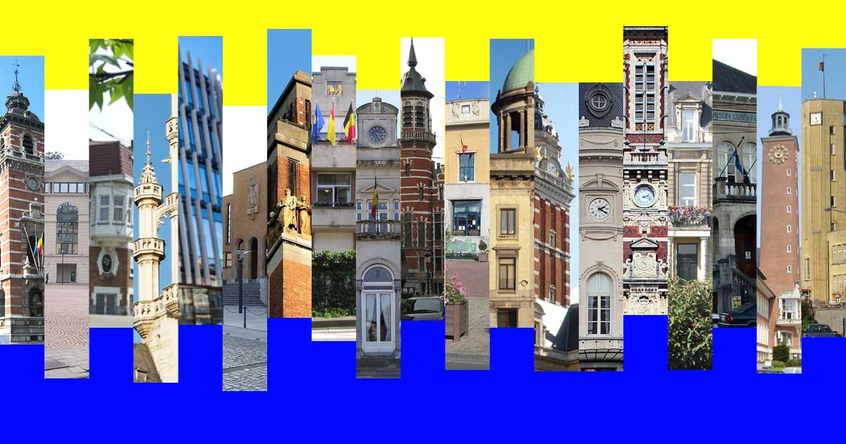 Grafische compositie, 19 gemeente- en stadhuizen van het Brussels Hoofdstedelijk Gewest