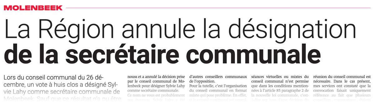 Extrait de presse, La Capitale : "La Région annule la désignation de la secrétaire communale."