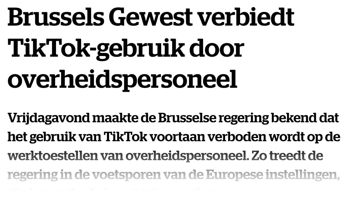 Pers, Het Laaste Nieuws : "Brussels Gewest verbiedt TikTok-gebruik door overheidspersoneel".