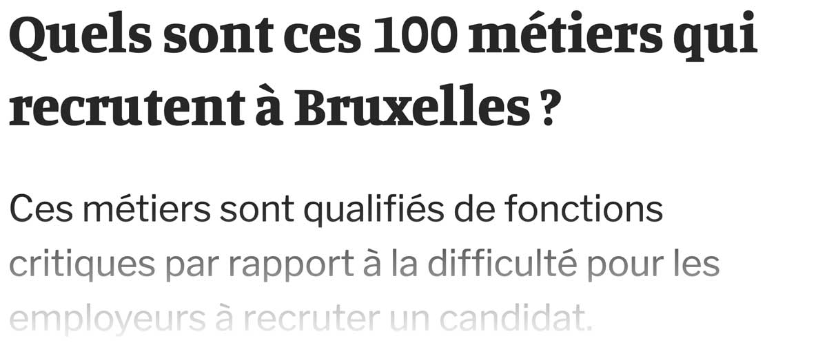 Extrait de presse, La Libre : "Quels sont ces 100 métiers qui recrutent à Bruxelles ?".