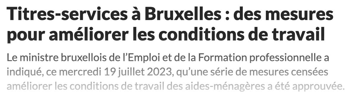 Extrait de presse, L'Avenir : "Titres-services à Bruxelles : des mesures pour améliorer les conditions de travail".