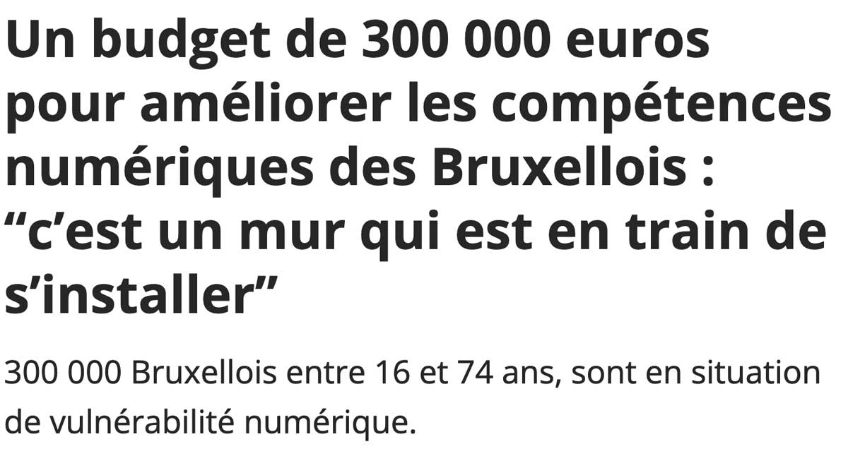 Extrait de presse, La Dernière Heure : "Un budget de 300 000 euros pour améliorer les compétences numériques des Bruxellois : “c’est un mur qui est en train de s’installer”.