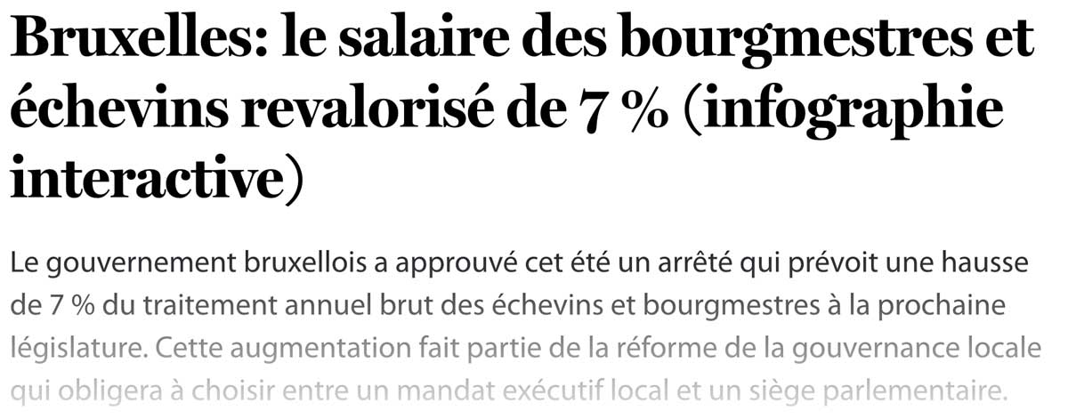 Extrait de presse, Le Soir : "Revalorisation de 7 % pour les élus locaux bruxellois".