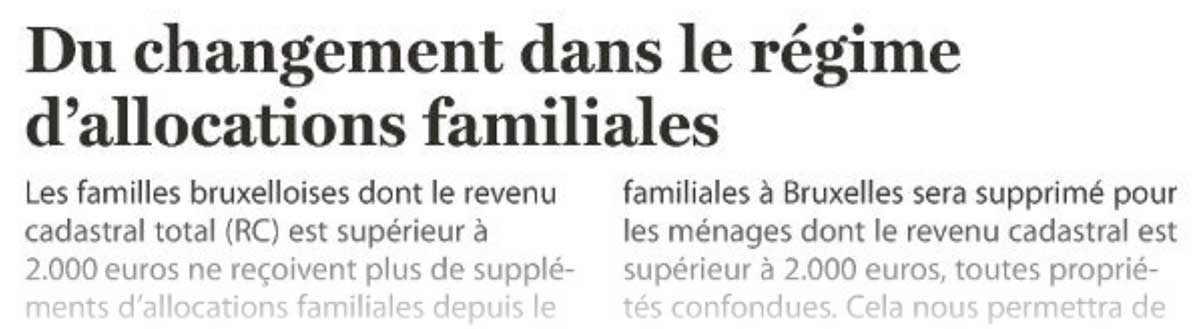 Extrait de presse, Le Soir : "Du changement dans le régime d’allocations familiales".