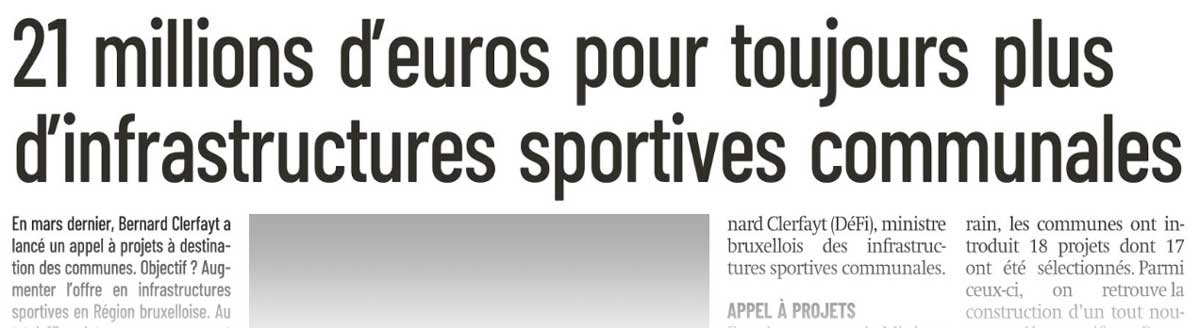Extrait de presse, La Capitale : "21 millions d’euros pour toujours plus d’infrastructures sportives communales".